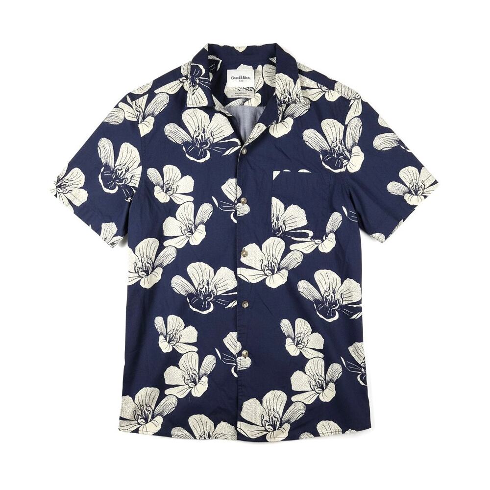 Goodfellow & Co Short Sleeve Button Down Camp Shirt Aloha Blue Cream Slim Fit M
